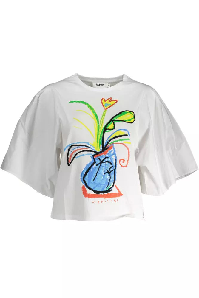 Camiseta blanca con mangas anchas y logotipo bordado elegante de Desigual