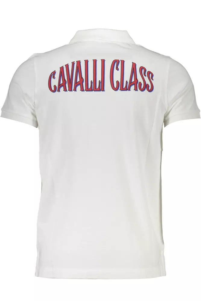 Polo elegante de algodón blanco con detalle de logotipo de Cavalli Class