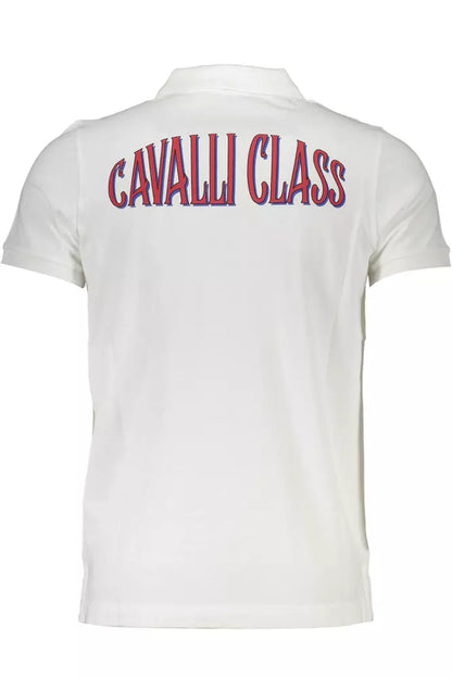 Polo elegante de algodón blanco con detalle de logotipo de Cavalli Class