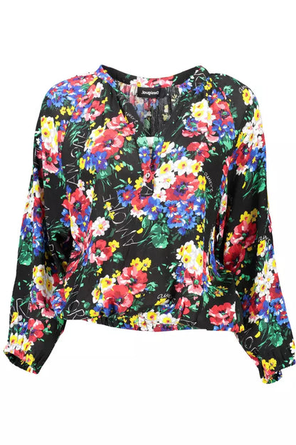 Blusa con cuello en V y botones con cintura elástica de Desigual