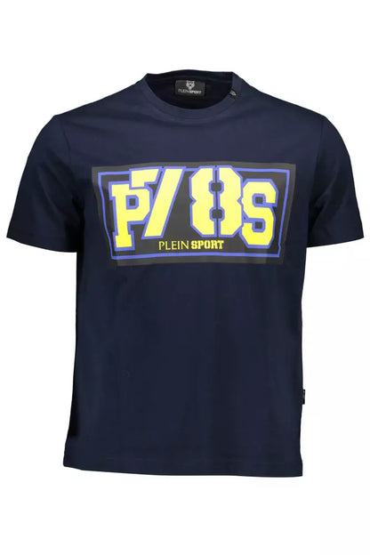 Camiseta de diseño con cuello redondo en azul electrificado de Plein Sport