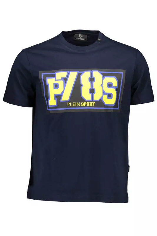 Camiseta de diseño con cuello redondo en azul electrificado de Plein Sport