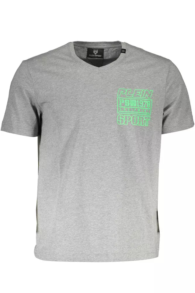 Camiseta con cuello en V y logotipo estampado de Plein Sport en gris