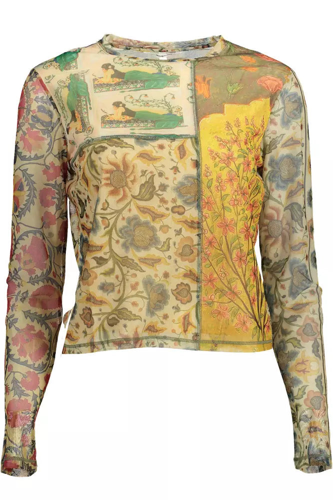 Camiseta elegante de manga larga con estampado beige de Desigual