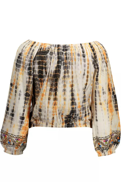 Top beige de manga larga con logo y contrastes Desigual Chic