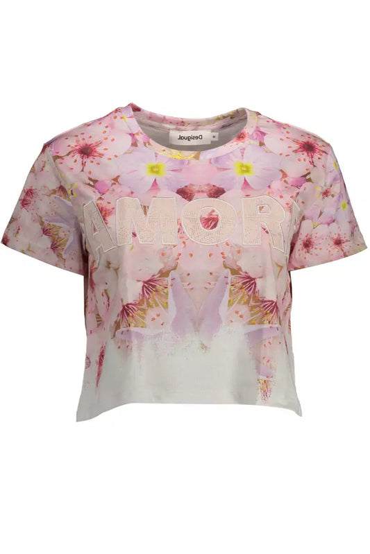 Camiseta de algodón bordada rosa chic de Desigual