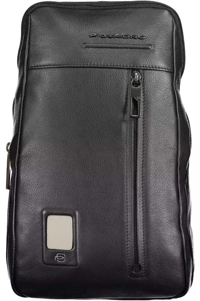 Elegante bolso de hombro de cuero negro con espacio para computadora portátil