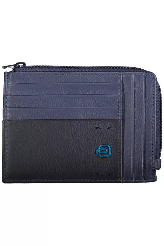 Tarjetero elegante de piel azul con bloqueo RFID de Piquadro