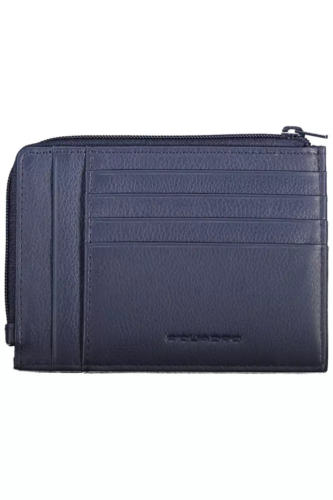 Tarjetero elegante de piel azul con bloqueo RFID de Piquadro