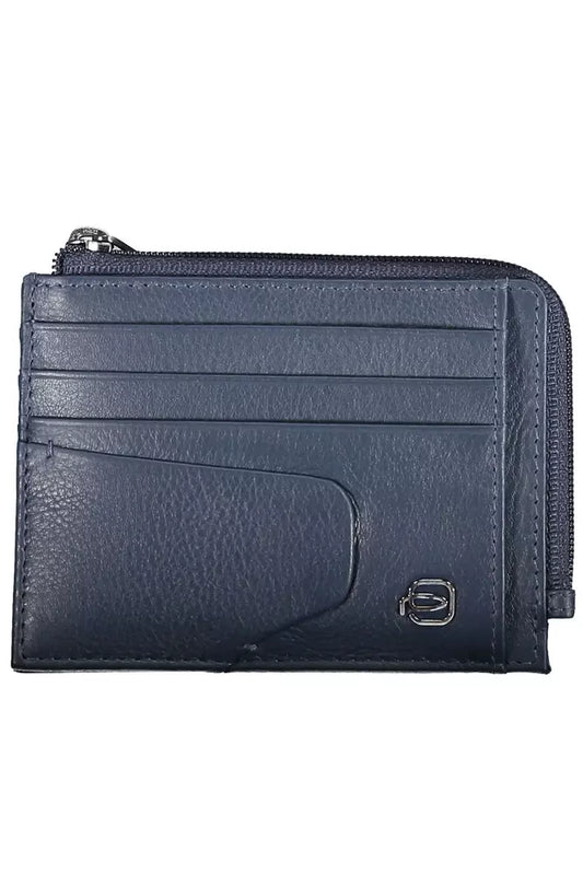 Tarjetero elegante de piel azul con bloqueador RFID de Piquadro