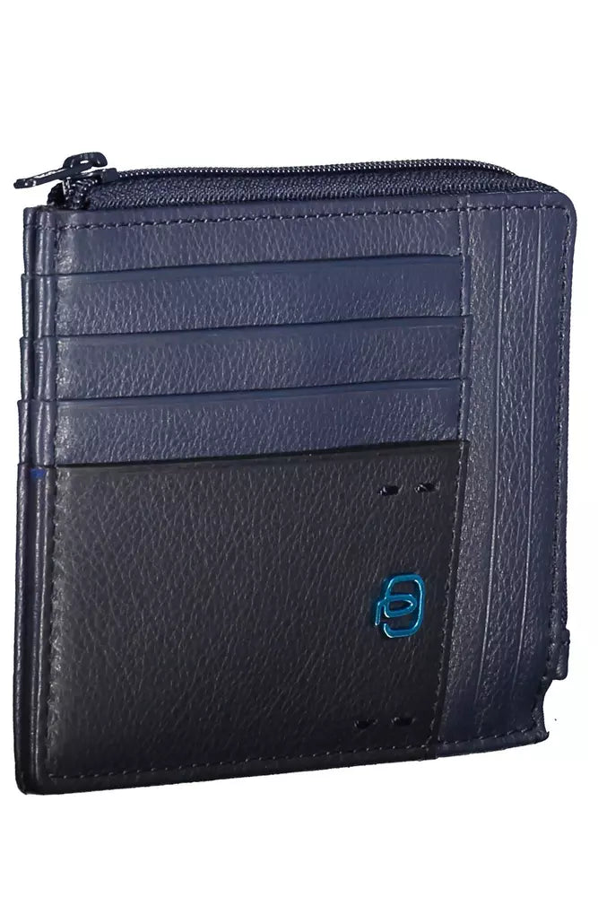 Tarjetero elegante de piel azul con bloqueo RFID de Piquadro