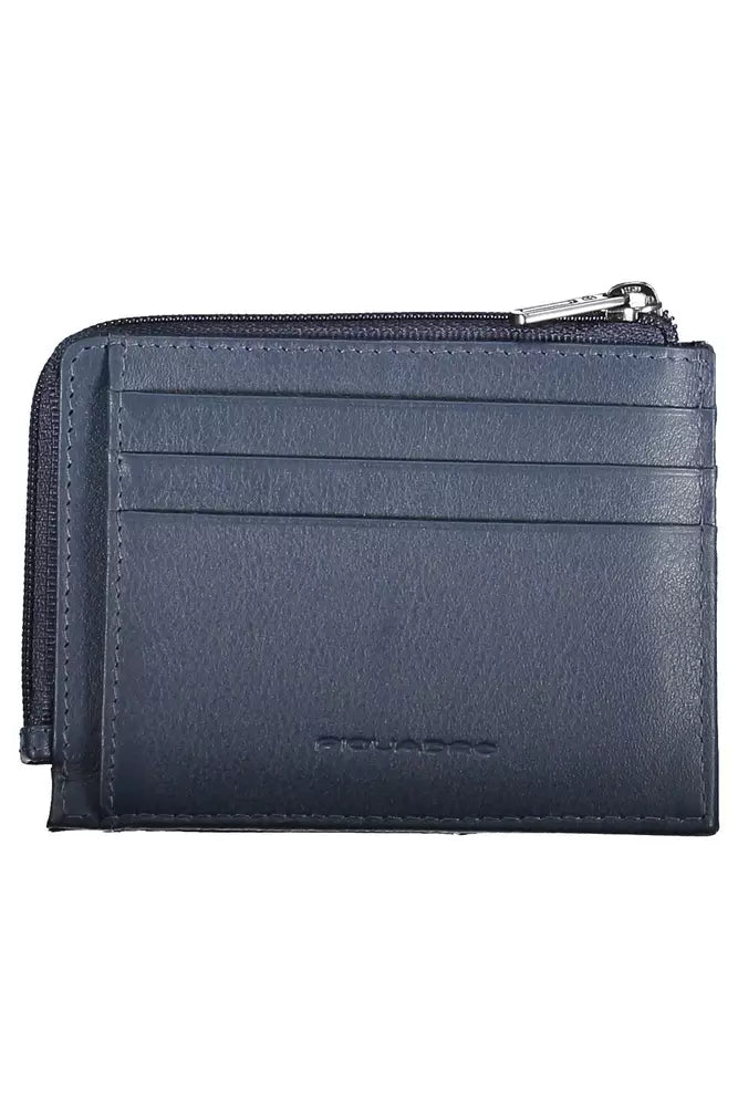 Tarjetero elegante de piel azul con bloqueador RFID de Piquadro