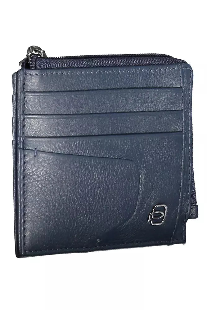 Tarjetero elegante de piel azul con bloqueador RFID de Piquadro