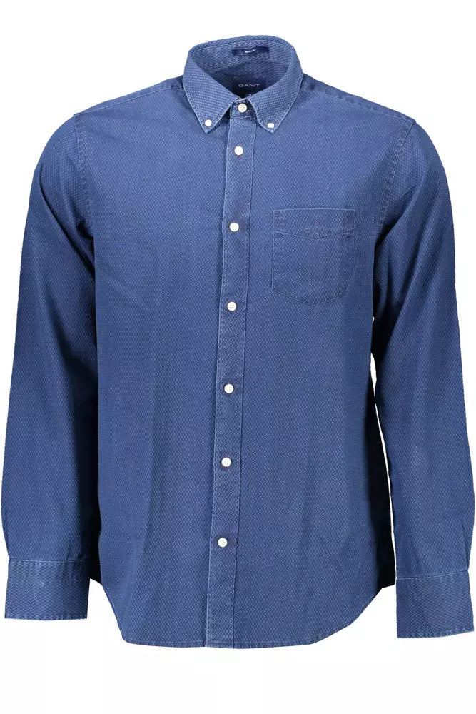 Camisa de algodón azul Gant de corte regular para hombre