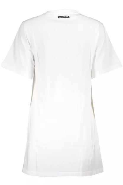Vestido elegante de algodón blanco con estampado icónico de Cavalli Class