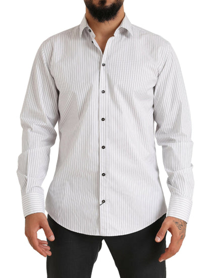 Camisa elegante de algodón a rayas blancas de Dolce &amp; Gabbana