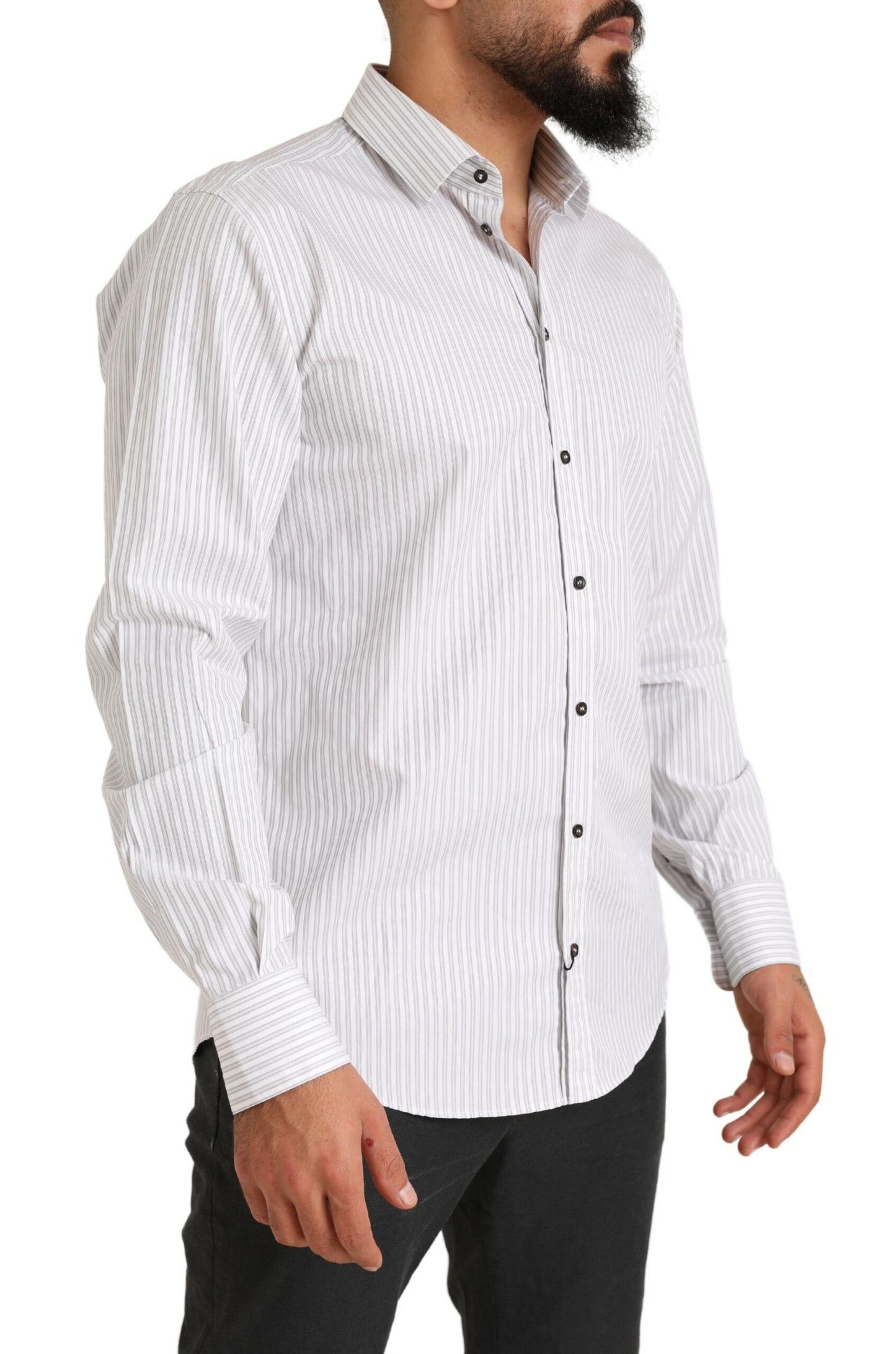 Camisa elegante de algodón a rayas blancas de Dolce &amp; Gabbana