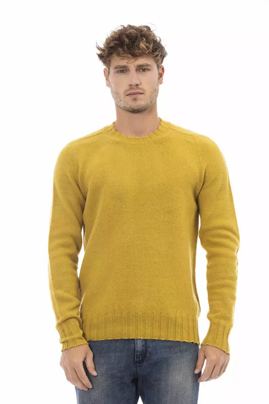 Suéter de cuello redondo de lana amarilla para hombre de Alpha Studio