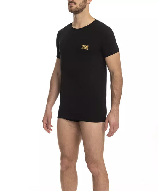 Camiseta de algodón negra para hombre Cavalli Class