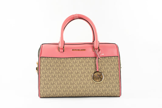 Bolso bandolera tipo bolsa de viaje Michael Kors Travel Medium Tea Rose Signature de PVC