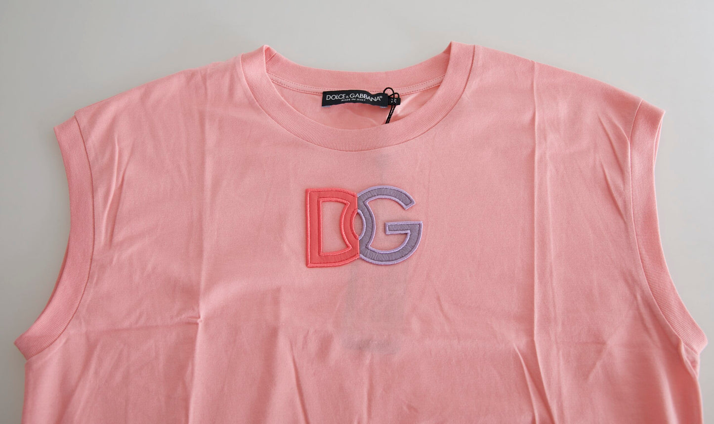 Elegante camiseta sin mangas de algodón rosa con cuello redondo de Dolce &amp; Gabbana