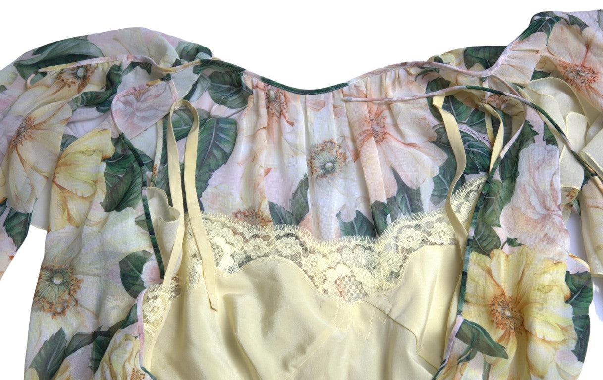 Vestido largo elegante de seda con estampado floral de Dolce &amp; Gabbana