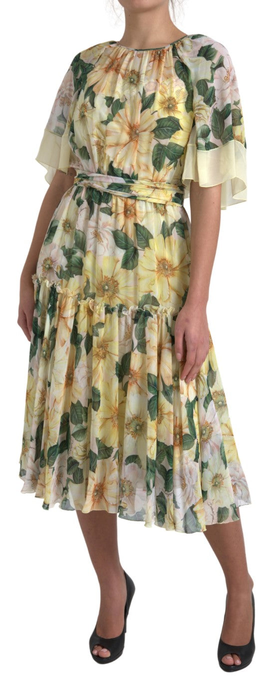 Vestido largo elegante de seda con estampado floral de Dolce &amp; Gabbana