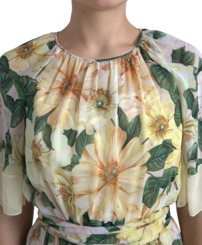 Vestido largo elegante de seda con estampado floral de Dolce &amp; Gabbana