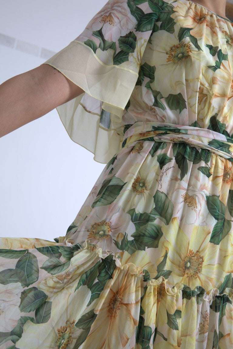 Vestido largo elegante de seda con estampado floral de Dolce &amp; Gabbana