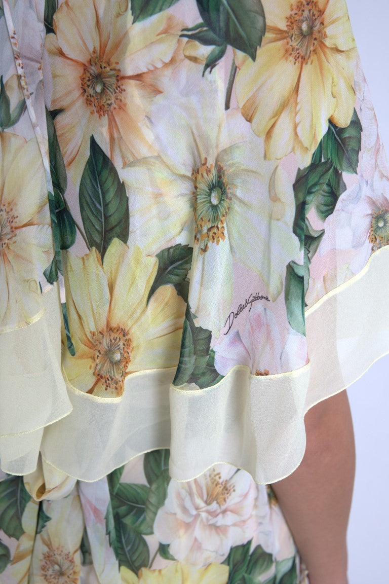 Vestido largo elegante de seda con estampado floral de Dolce &amp; Gabbana