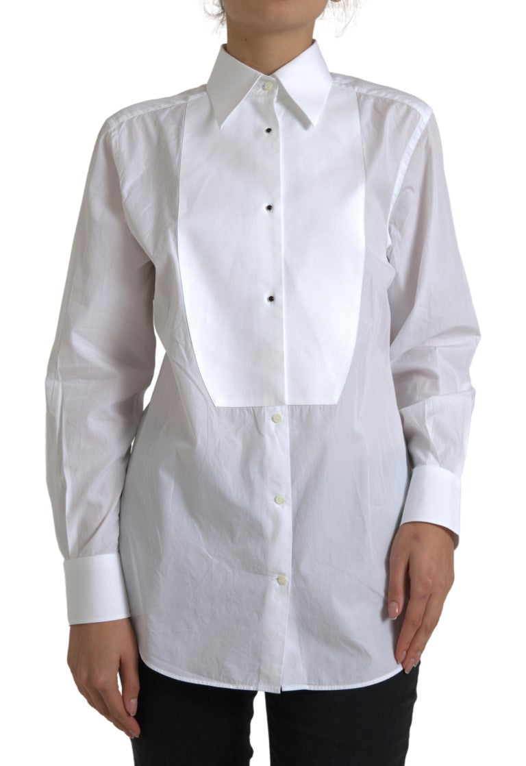 Camisa elegante de popelina de algodón blanca de Dolce &amp; Gabbana