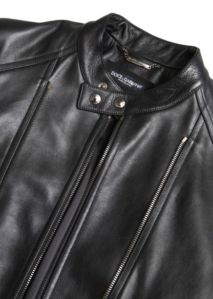 Chaqueta biker de cuero negra elegante de Dolce &amp; Gabbana