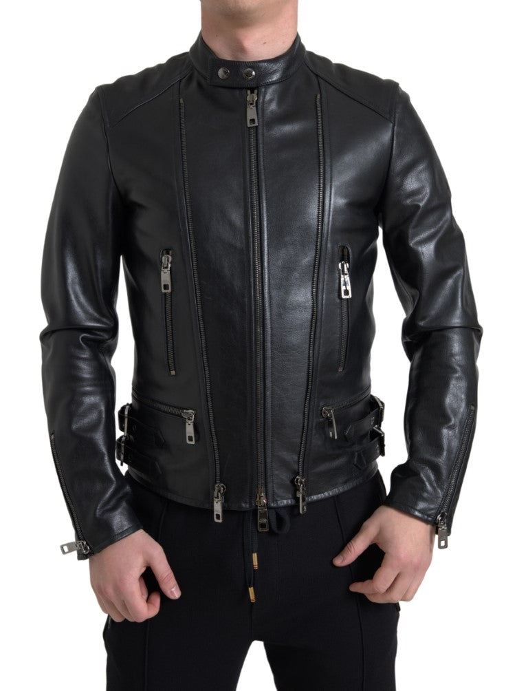 Chaqueta biker de cuero negra elegante de Dolce &amp; Gabbana