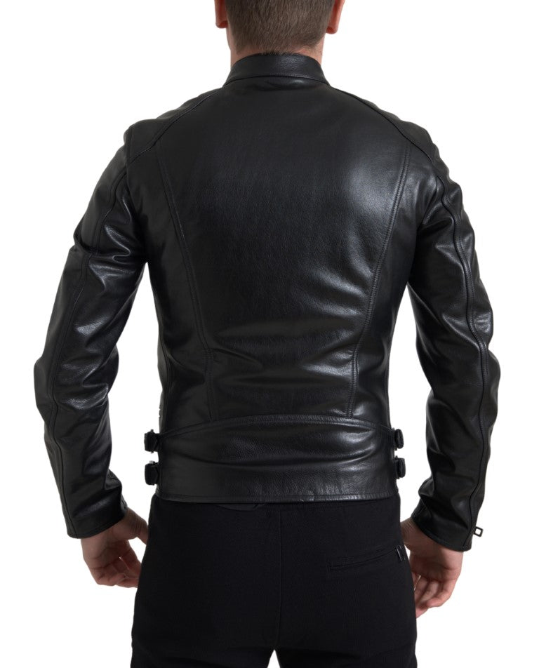 Chaqueta biker de cuero negra elegante de Dolce &amp; Gabbana