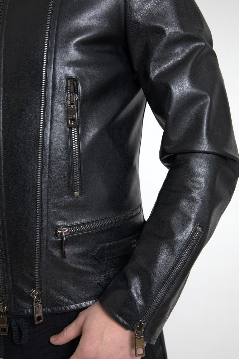 Chaqueta biker de cuero negra elegante de Dolce &amp; Gabbana