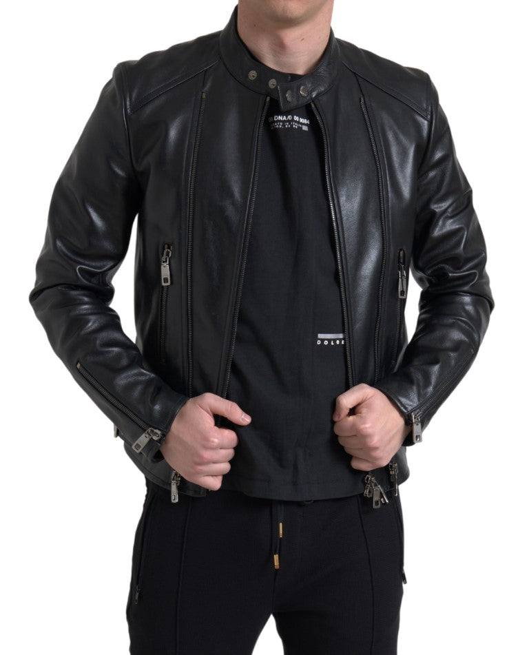 Chaqueta biker de cuero negra elegante de Dolce &amp; Gabbana