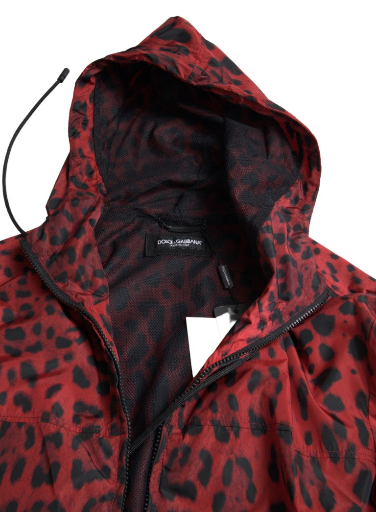 Cazadora bomber con capucha y estampado de leopardo rojo de Dolce &amp; Gabbana