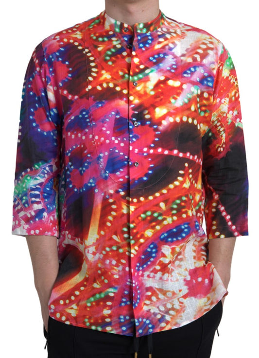 Camisa casual de lino multicolor espectacular de Dolce &amp; Gabbana