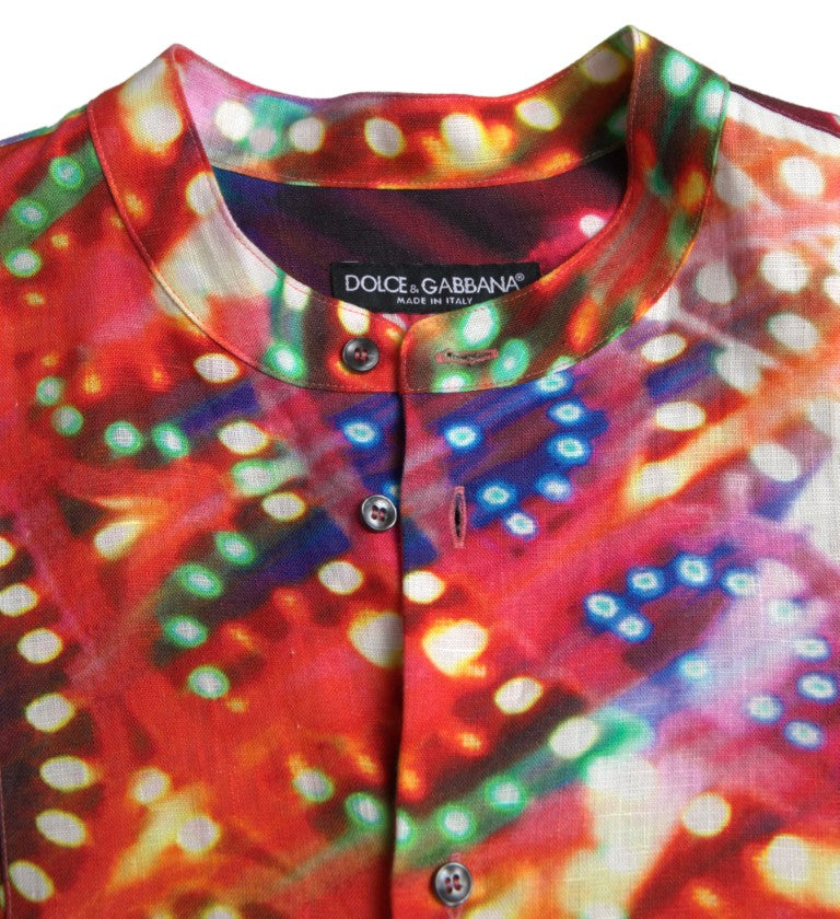 Camisa casual de lino multicolor espectacular de Dolce &amp; Gabbana