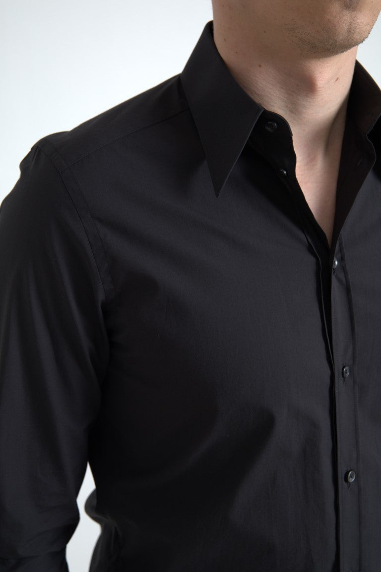 Camisa de vestir elegante de algodón negra de corte entallado de Dolce &amp; Gabbana