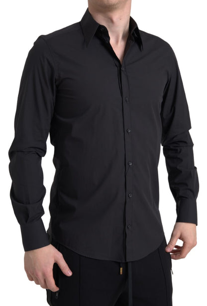 Camisa de vestir elegante de algodón negra de corte entallado de Dolce &amp; Gabbana