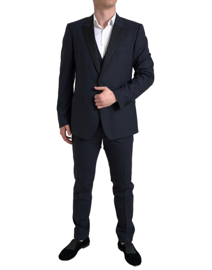 Elegante traje ajustado azul y negro de Dolce &amp; Gabbana con diseño de martini