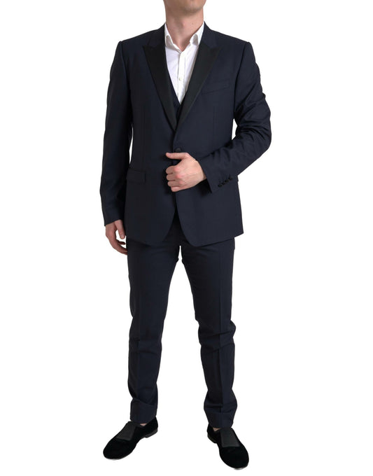 Elegante traje ajustado azul y negro de Dolce &amp; Gabbana con diseño de martini
