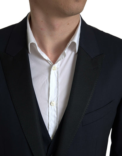 Elegante traje ajustado azul y negro de Dolce &amp; Gabbana con diseño de martini