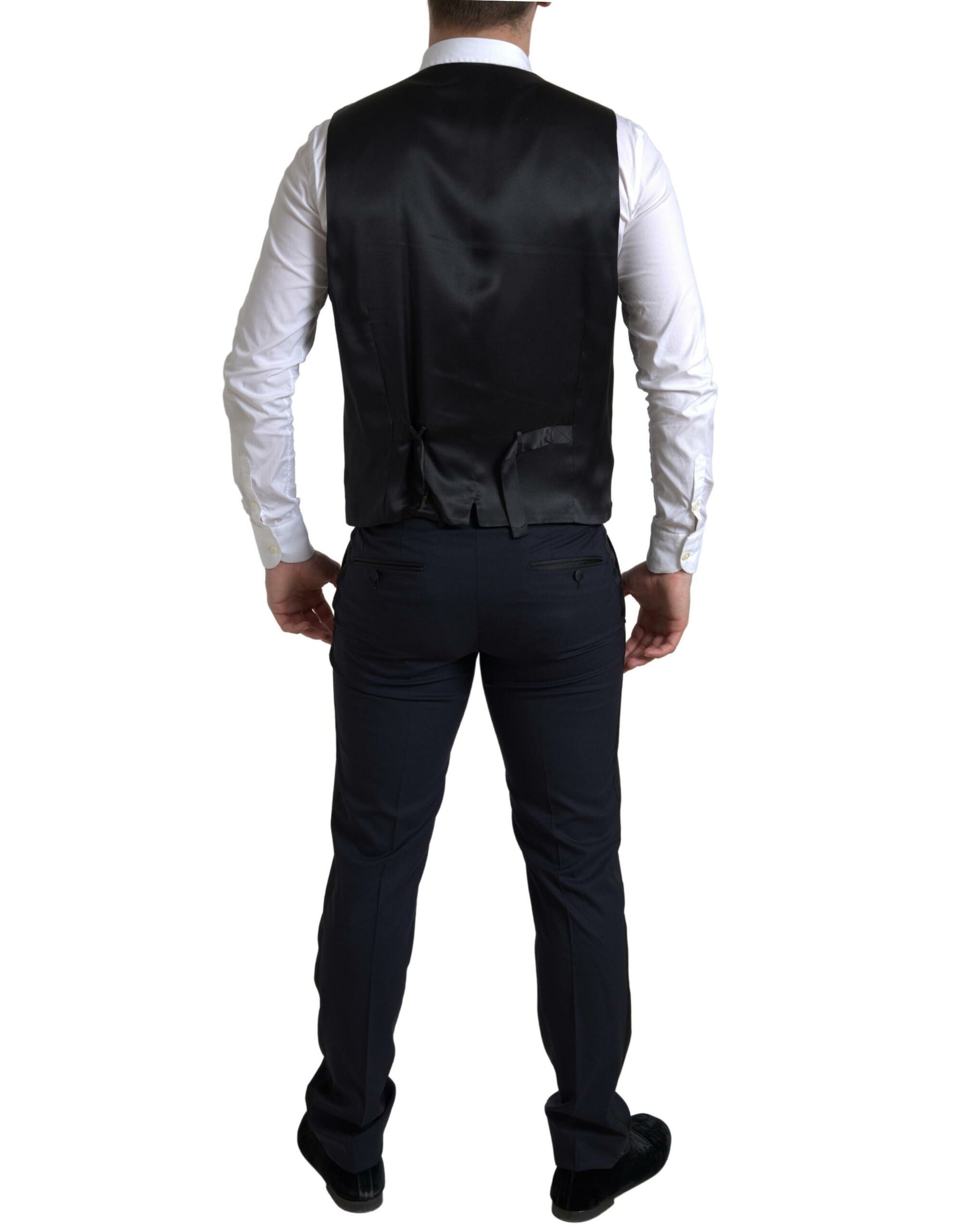 Elegante traje ajustado azul y negro de Dolce &amp; Gabbana con diseño de martini