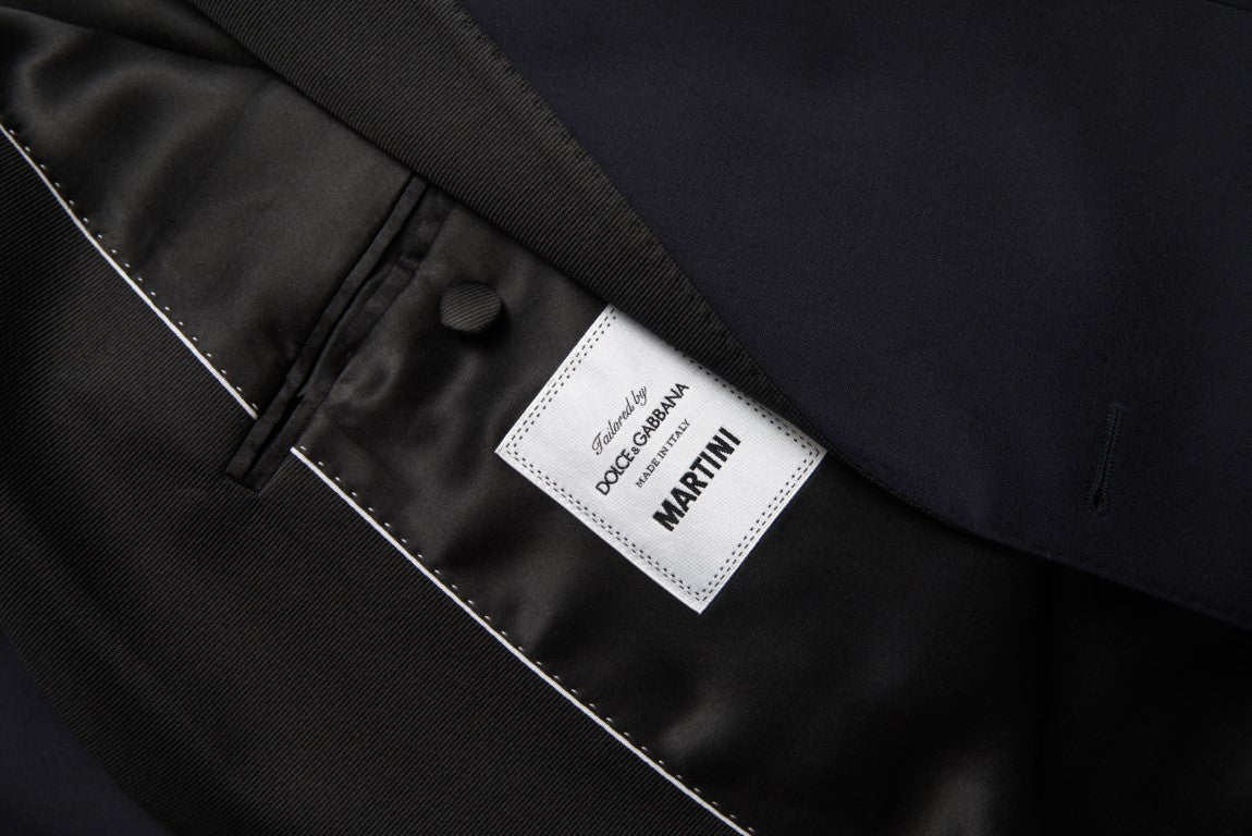 Elegante traje ajustado azul y negro de Dolce &amp; Gabbana con diseño de martini