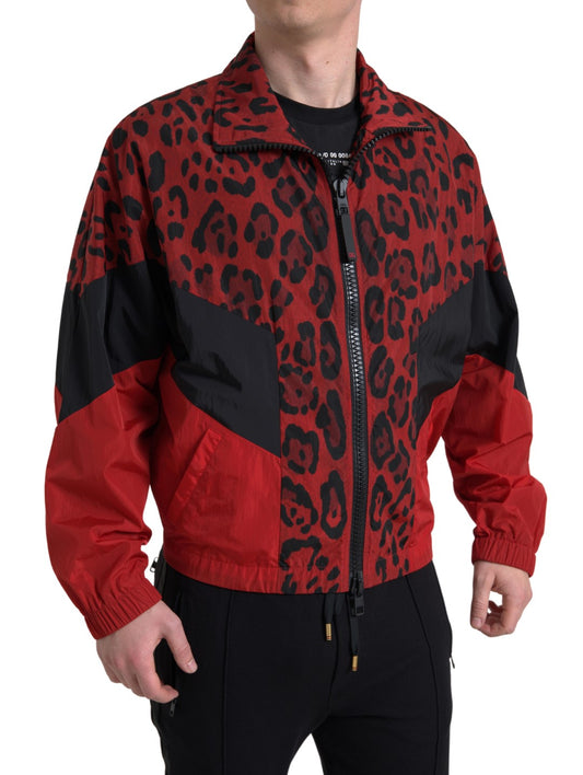 Chaqueta tipo suéter con cremallera y estampado de leopardo rojo de Dolce &amp; Gabbana