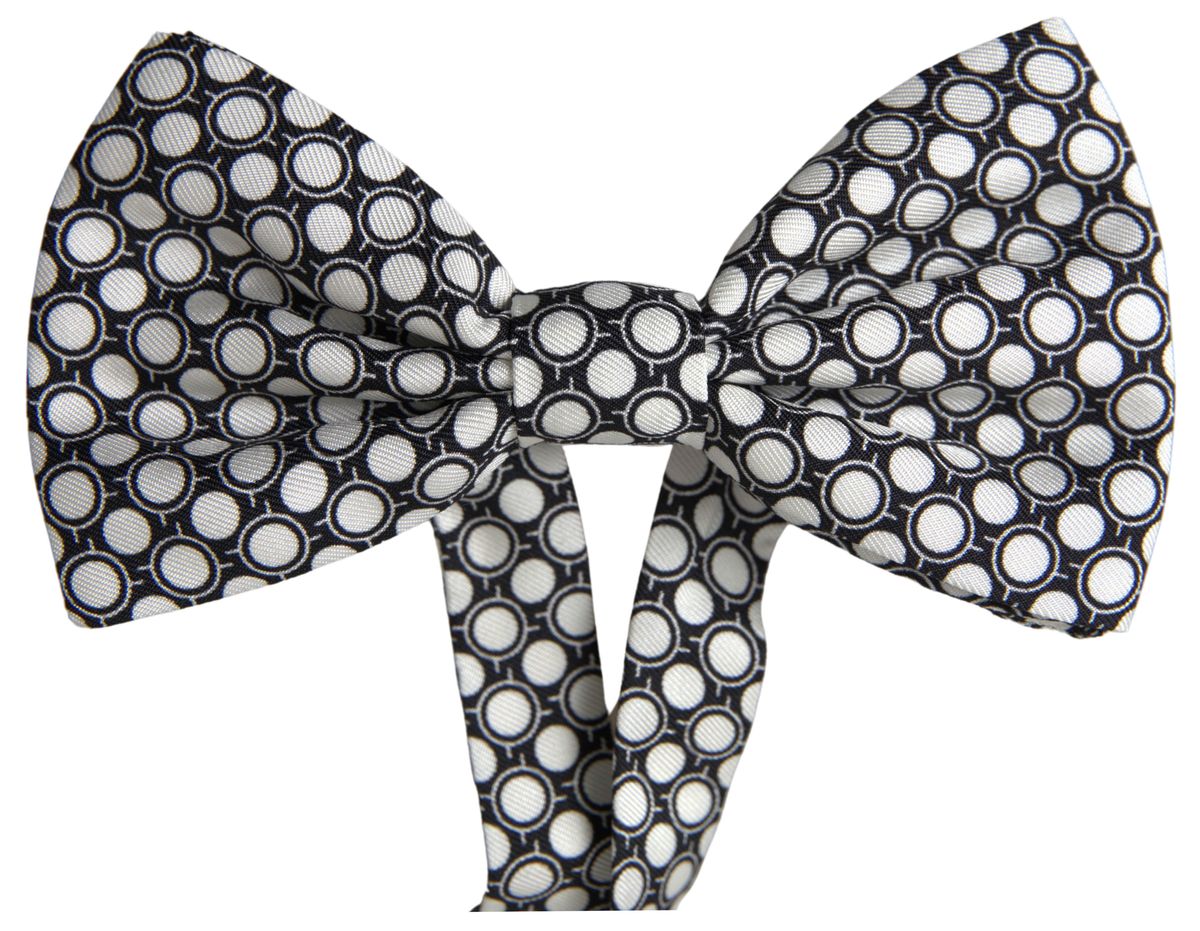 Elegant Silk Black and White Circle Bow Tie