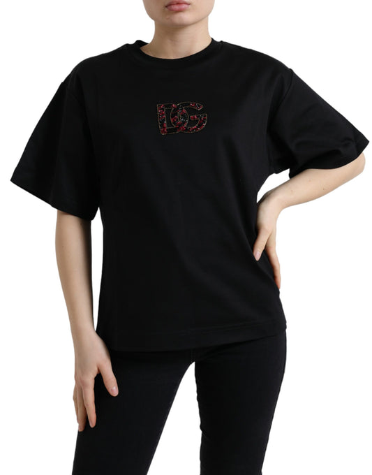 Camiseta elegante negra con adornos de cristales de Dolce &amp; Gabbana