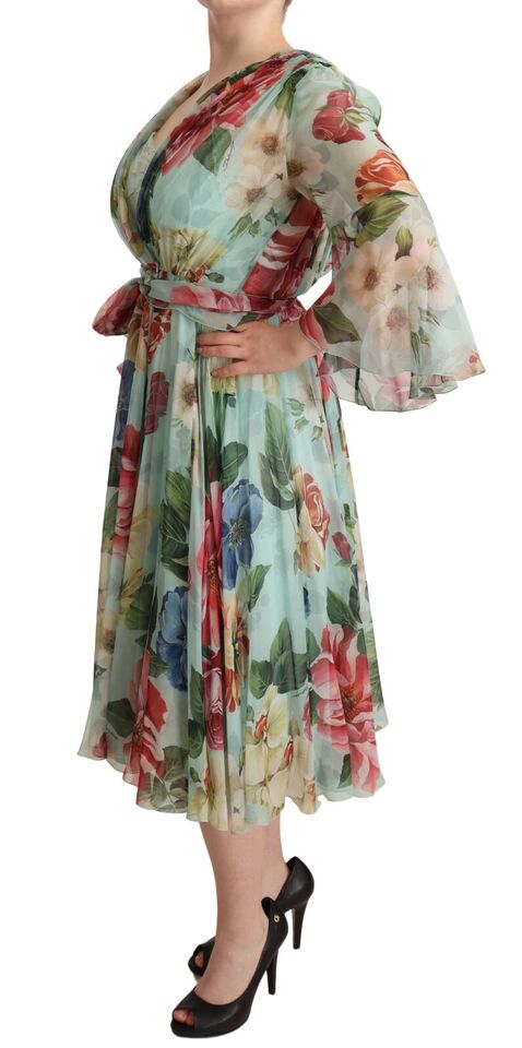 Vestido cruzado midi de seda con estampado floral de Dolce &amp; Gabbana